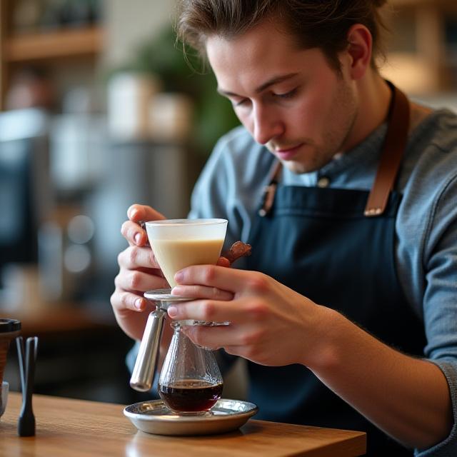 Barista experto preparando café método V60